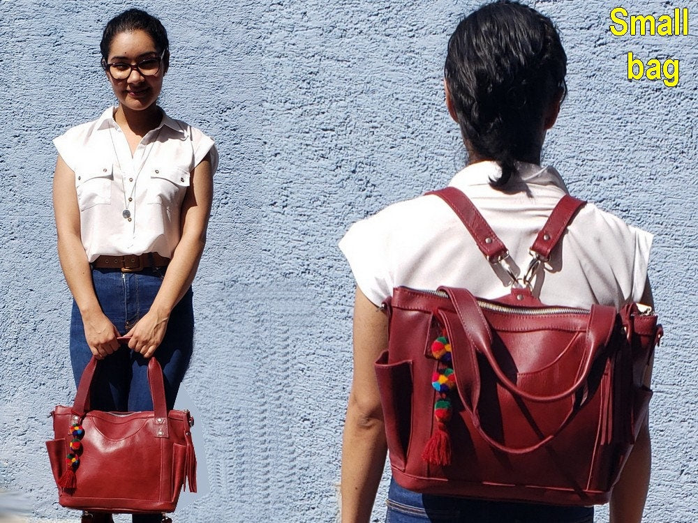 Small Intermedia Medium Convertible backpack crossbody day bag diaper genuine marbled wine color