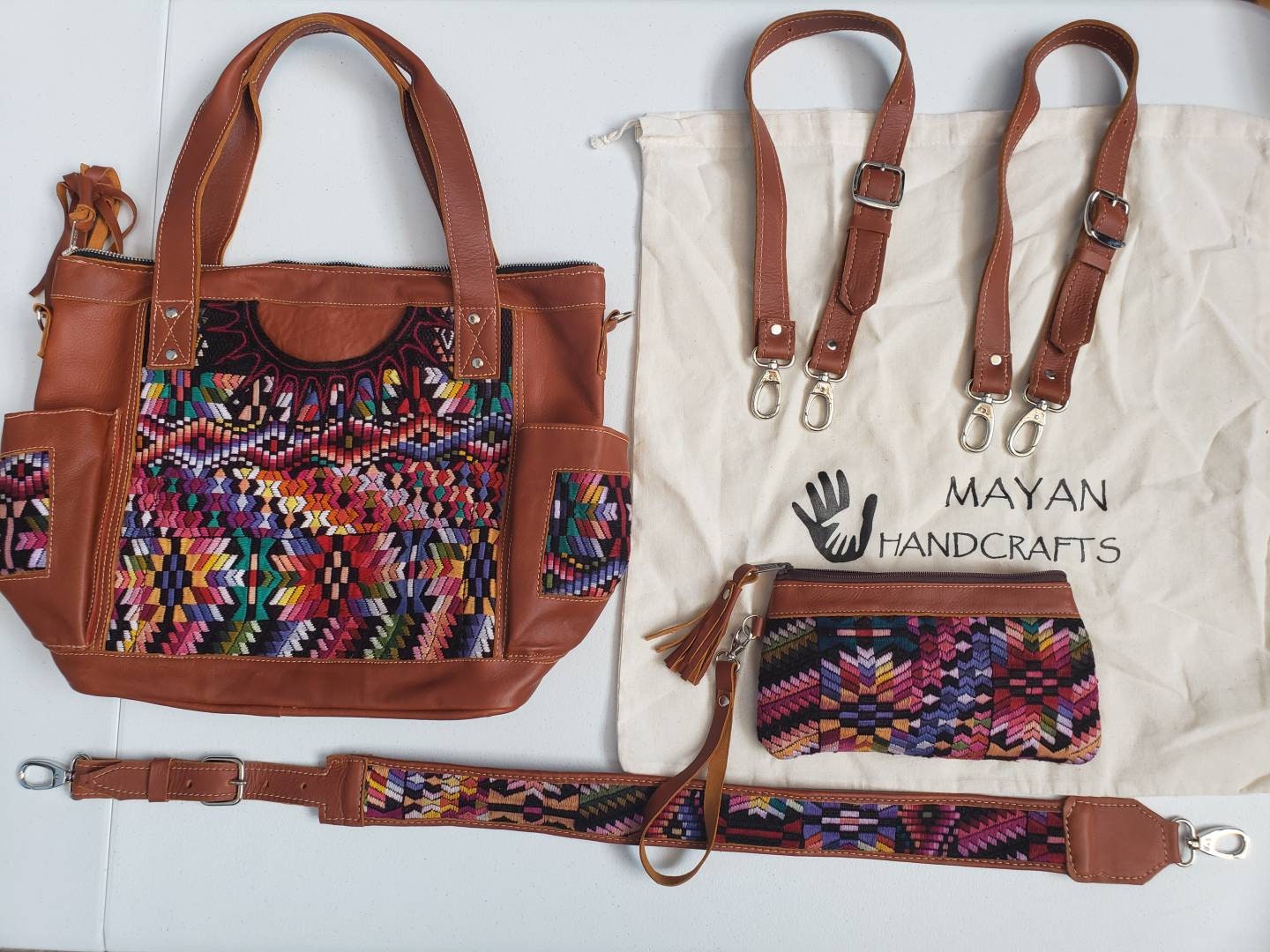 Custom Huipil Pattern Tan Genuine LEATHER CONVERTIBLE BACKPACK Bag - Aesthetic Full Grain Leather Handles cross body And Handbags