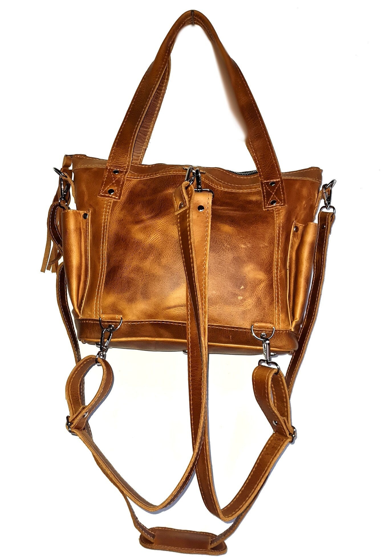 Tan Genuine LEATHER CONVERTIBLE BACKPACK Bag - Aesthetic Full Grain Leather Handles cross body And Handbags