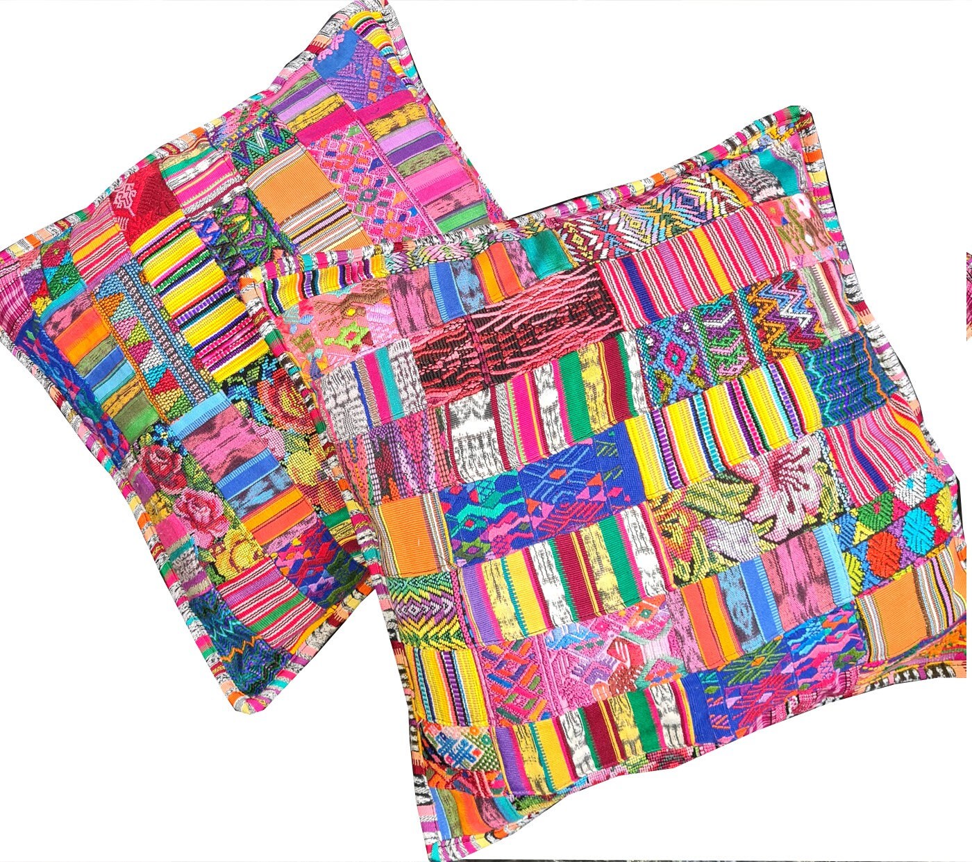Guatemalan cotton handmade -Patchwork style- huipil pillow case cushion cover -18x18- 20x20 customizable sizes