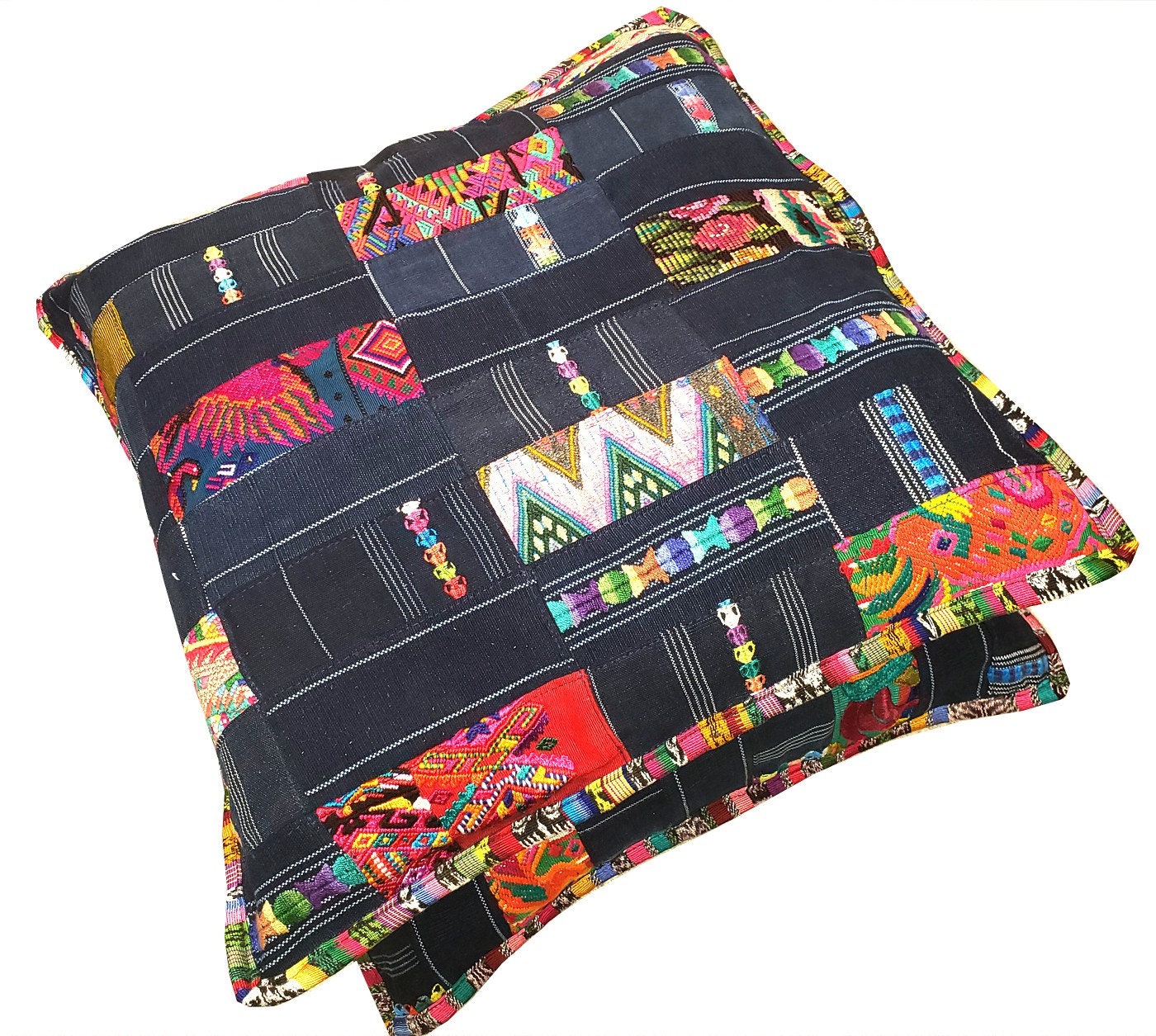 Guatemalan Cotton Handmade -Patchwork Style- Huipil Pillow Case Cushion Cover -18x18- 20x20 Customizable Sizes