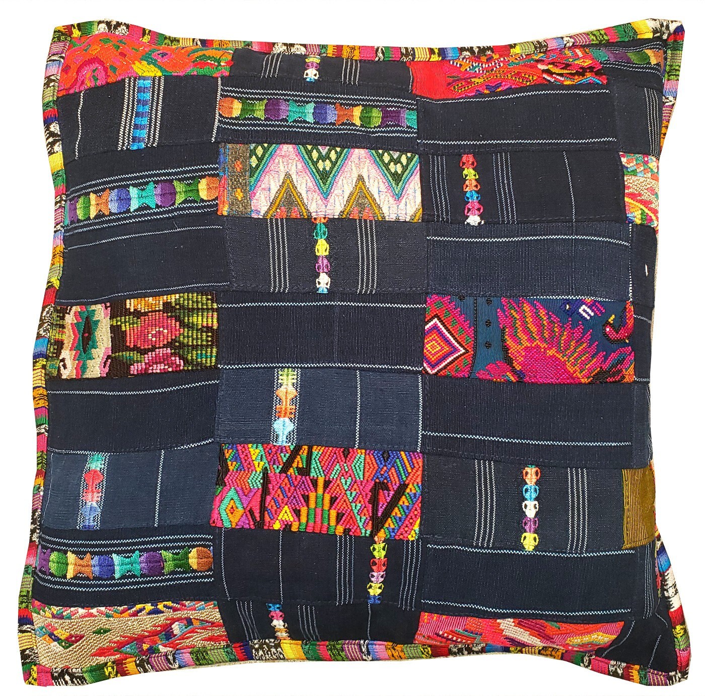 Guatemalan Cotton Handmade -Patchwork Style- Huipil Pillow Case Cushion Cover -18x18- 20x20 Customizable Sizes