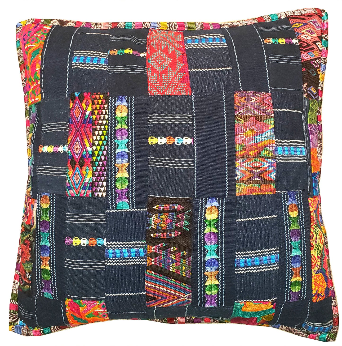 Guatemalan Cotton Handmade -Patchwork Style- Huipil Pillow Case Cushion Cover -18x18- 20x20 Customizable Sizes