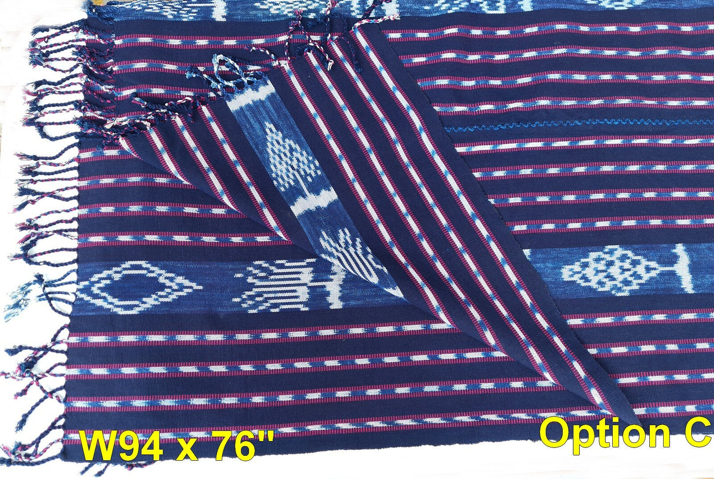 Cotton Guatemalan handmade weaved tassels eco dyed ikat bedspread