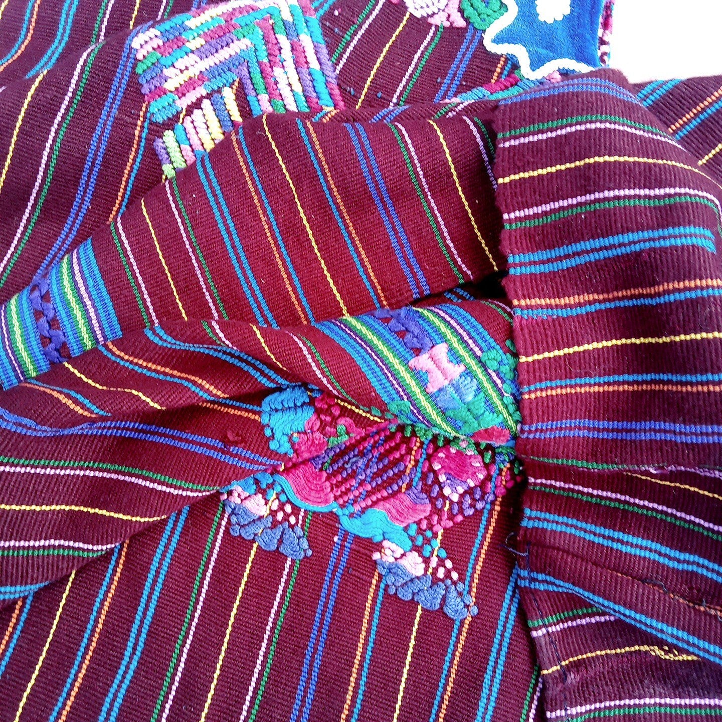 Vintage Guatemalan unique handmade weaved cotton Burgundy -Roosters and birds- huipil -Santo Domingo Xenacoj-