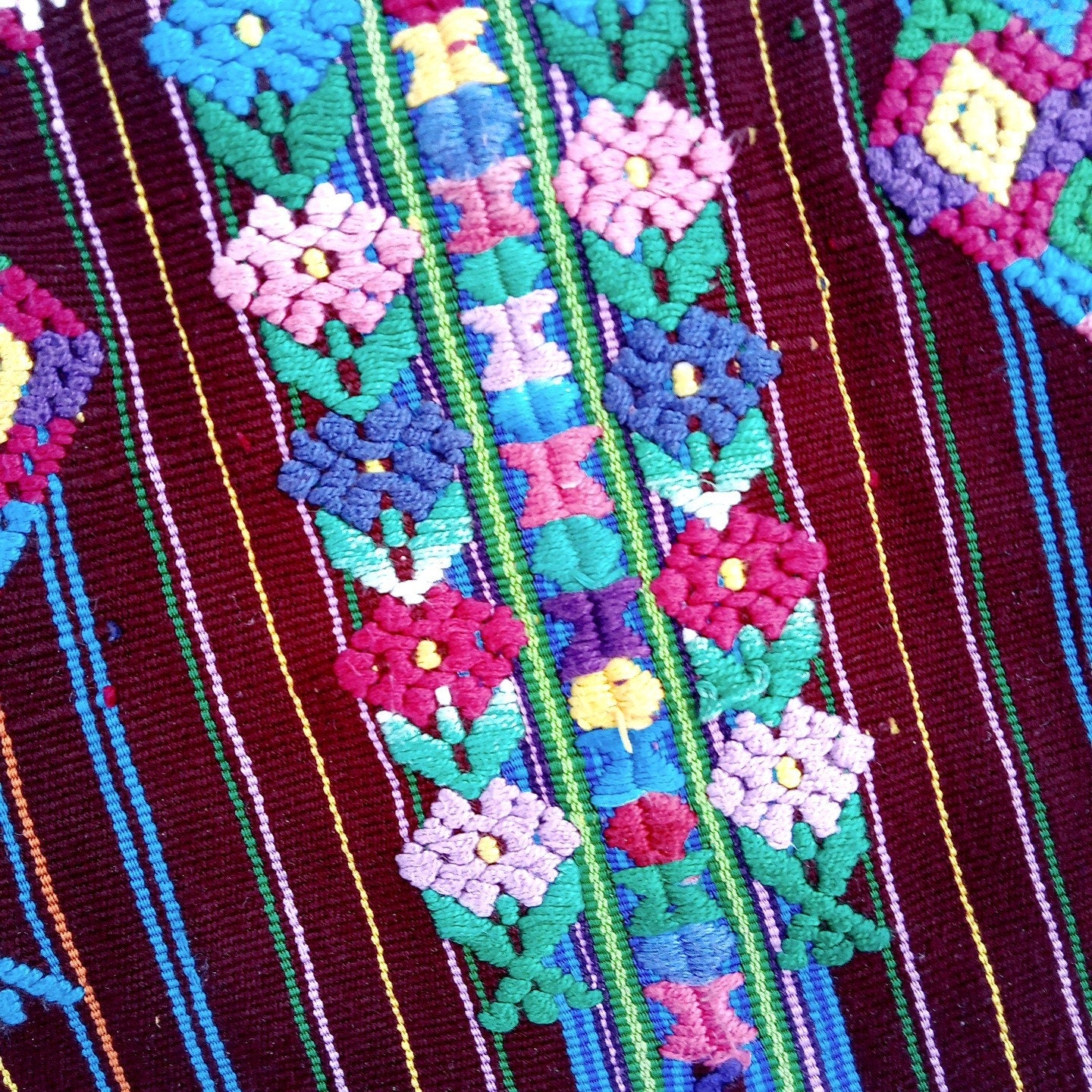 Vintage Guatemalan unique handmade weaved cotton Burgundy -Roosters and birds- huipil -Santo Domingo Xenacoj-