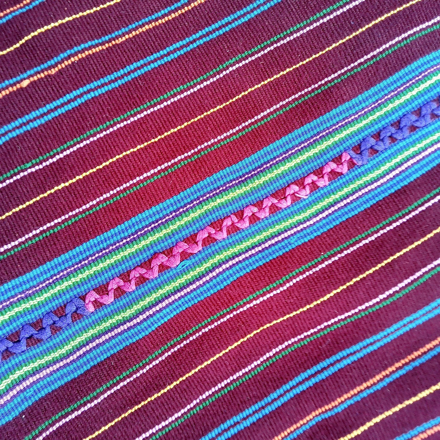 Vintage Guatemalan unique handmade weaved cotton Burgundy -Roosters and birds- huipil -Santo Domingo Xenacoj-