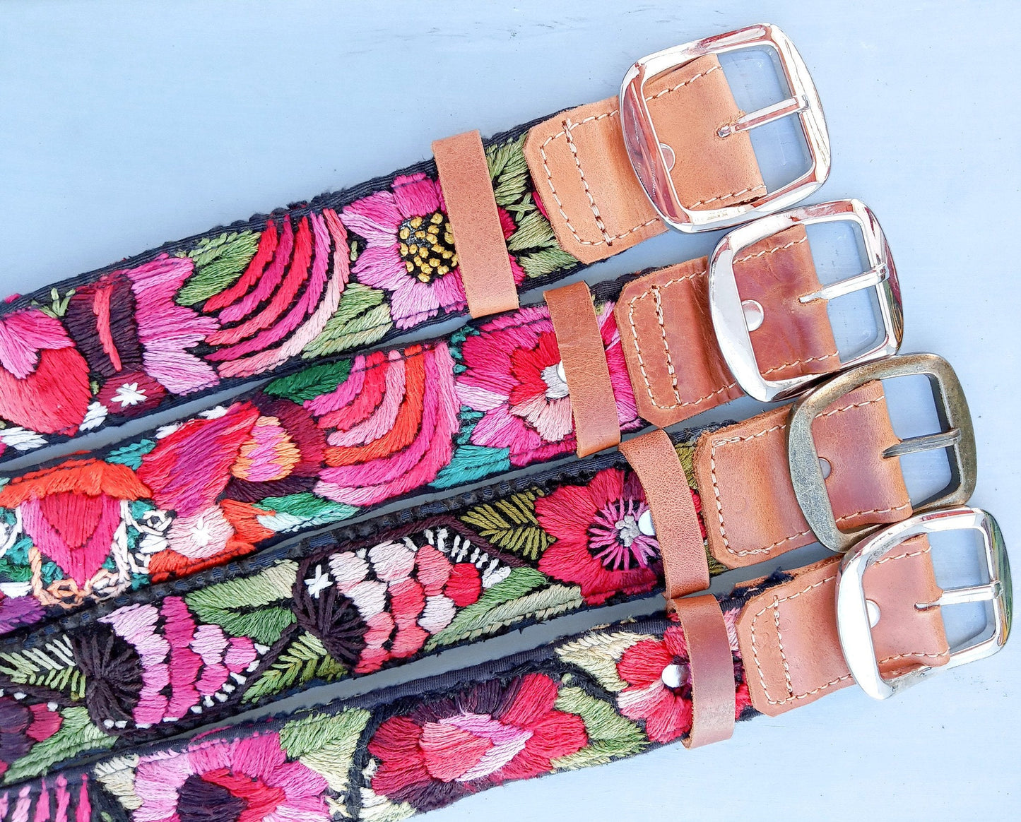 Lot of authentic Guatemalan handmade cotton leather women belt