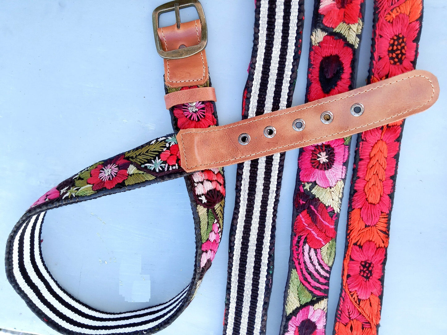 Lot of authentic Guatemalan handmade cotton leather women belt