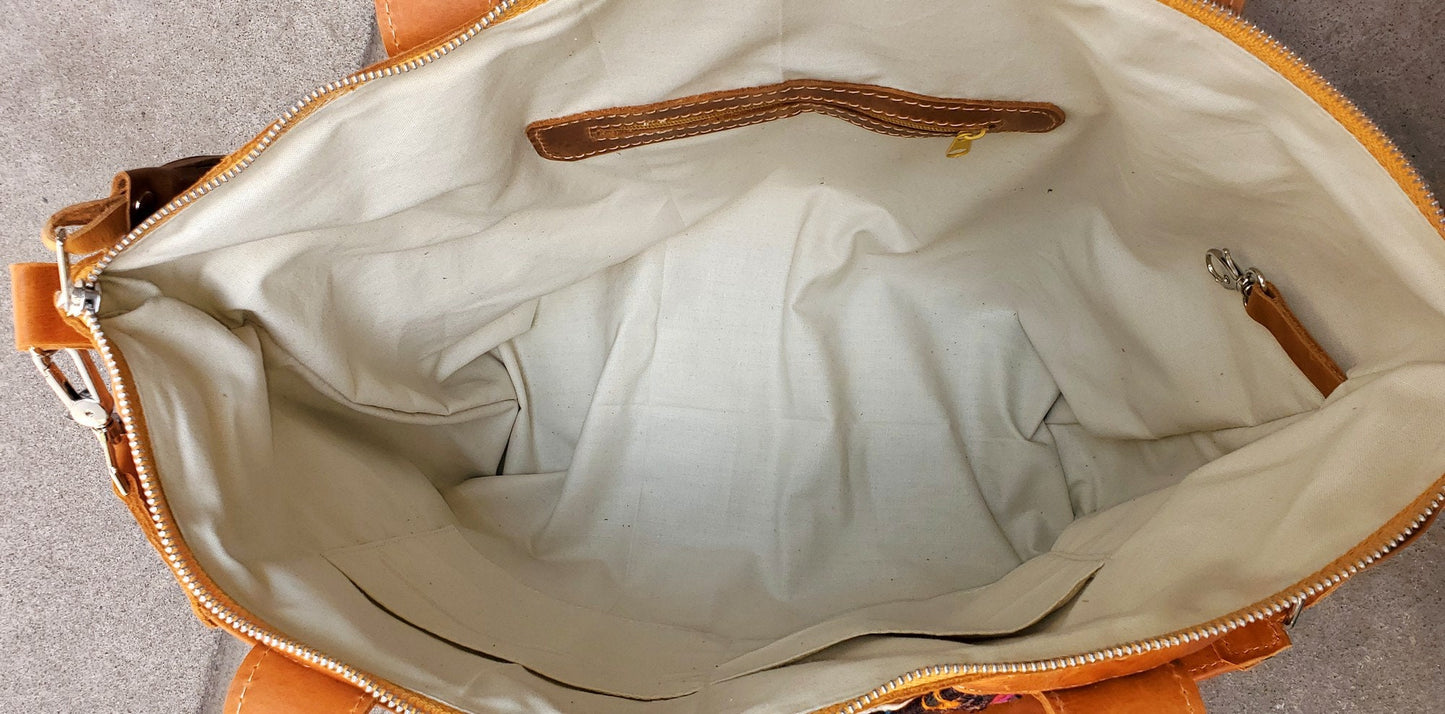 Custom Huipil Pattern Tan Genuine LEATHER CONVERTIBLE BACKPACK Bag - Aesthetic Full Grain Leather Handles cross body And Handbags
