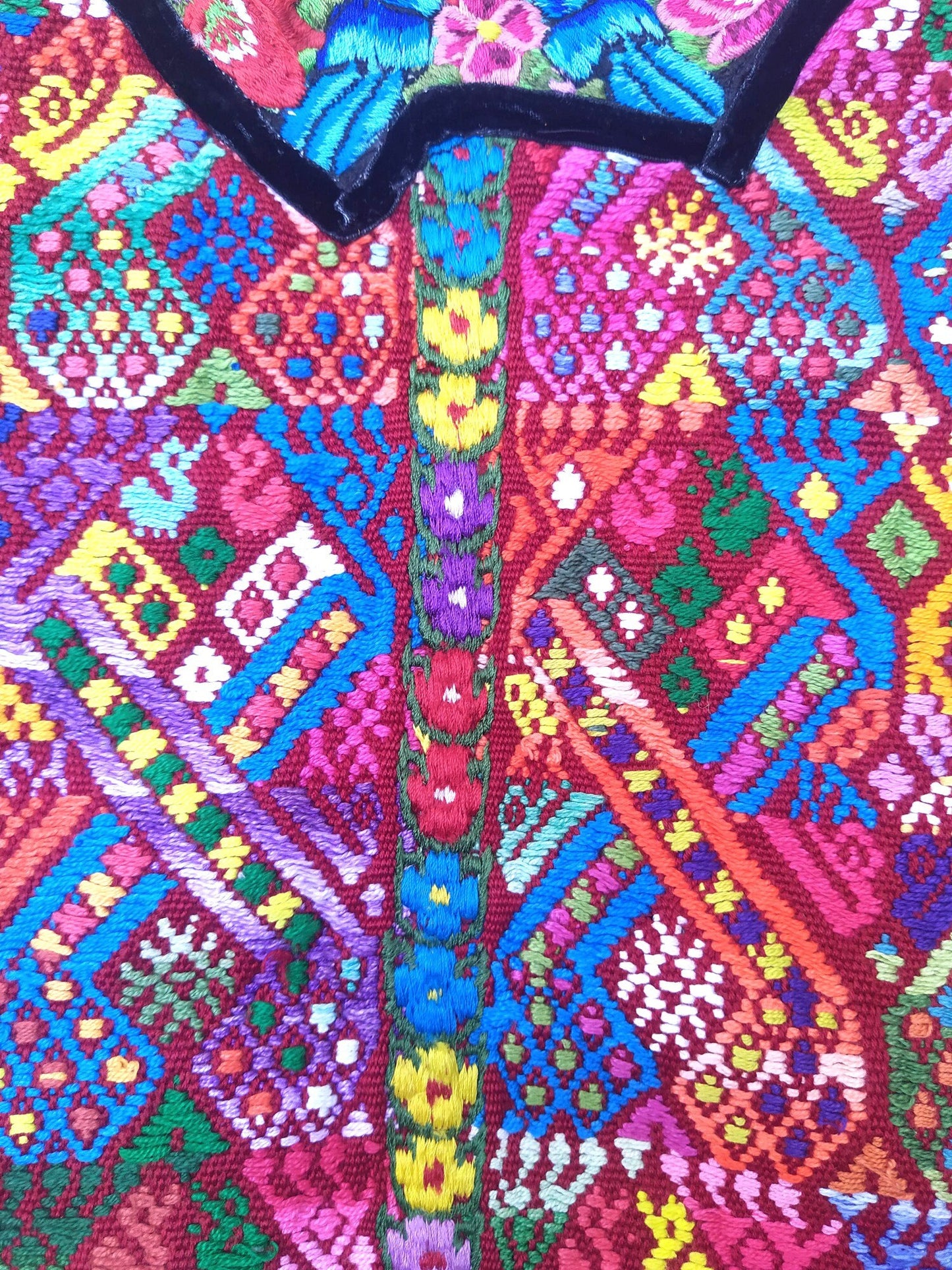 Vintage cotton unique Red handmade weaved Mayan huipil -Chile Verde Quetzaltenango-