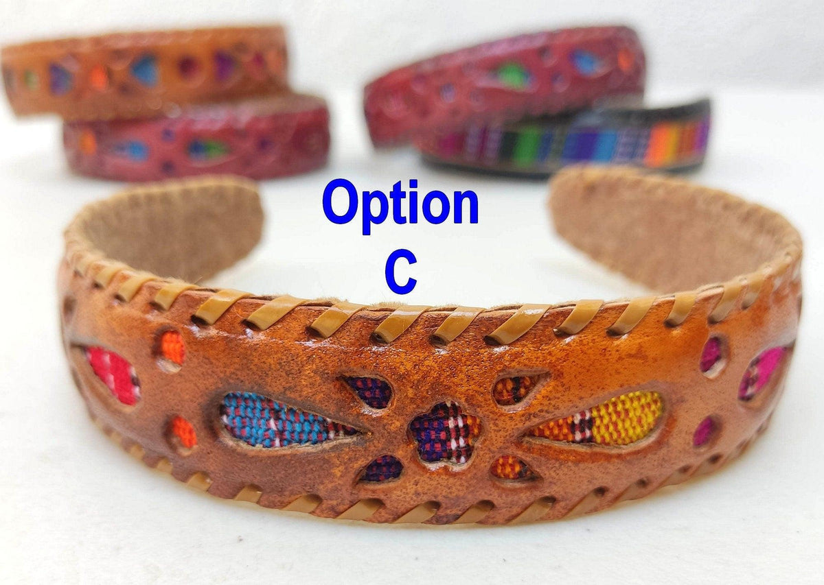Guatemalan LEATHER Textil HAIRBAND Headband Hair HOLDER