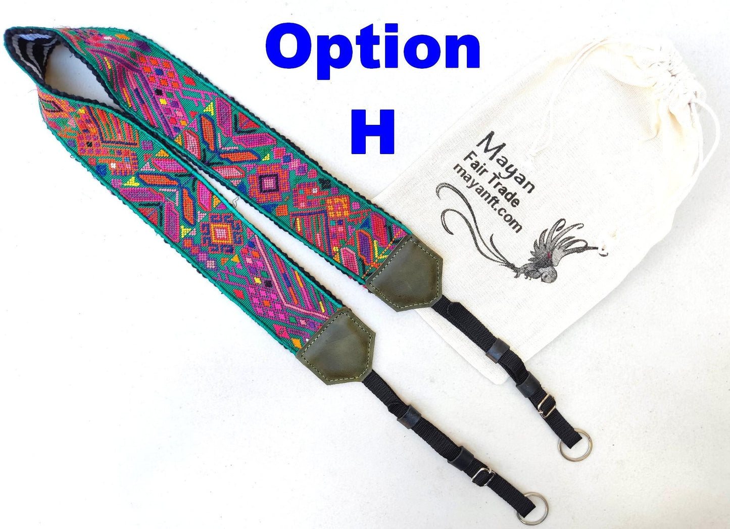 Guatemalan Handmade Adjustable Leather Embroidered Floral CAMERA STRAP