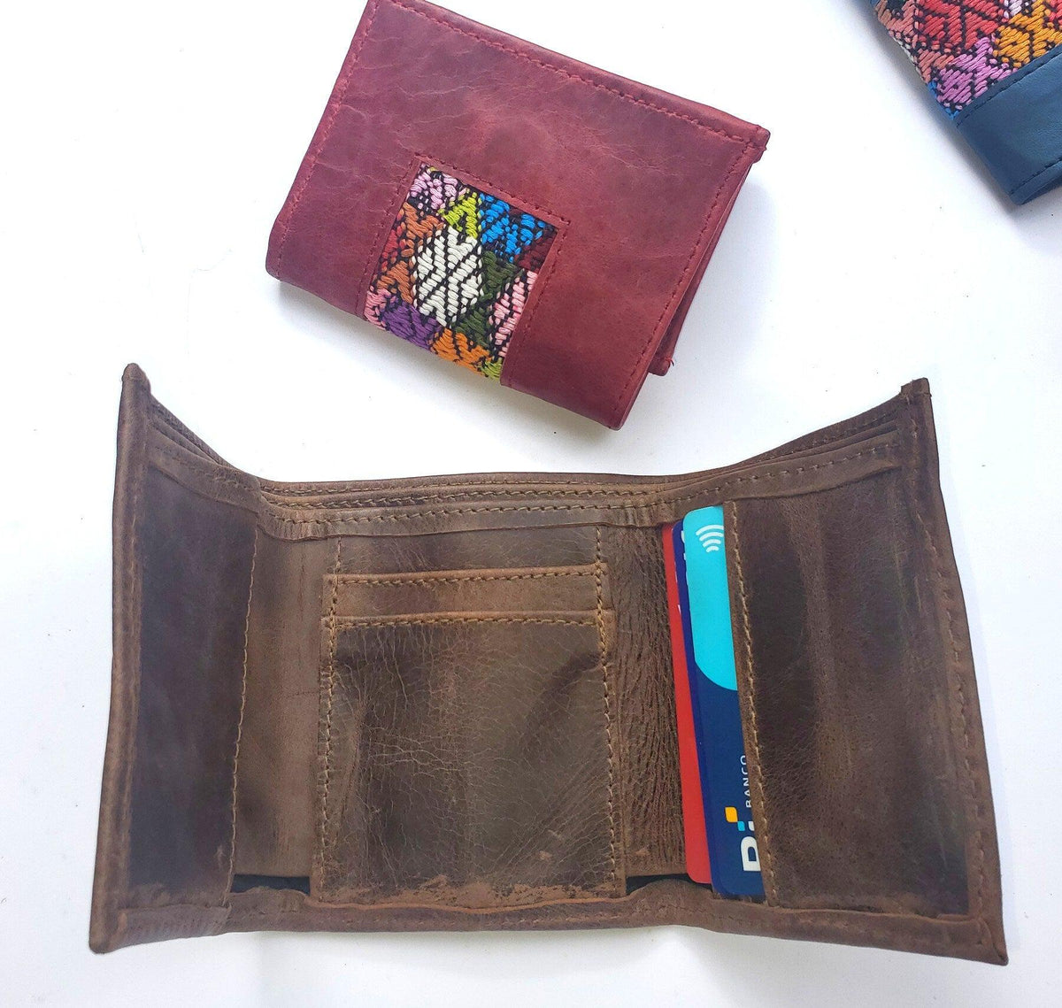 Guatemalan authentic Leather wallet -huipil patterned