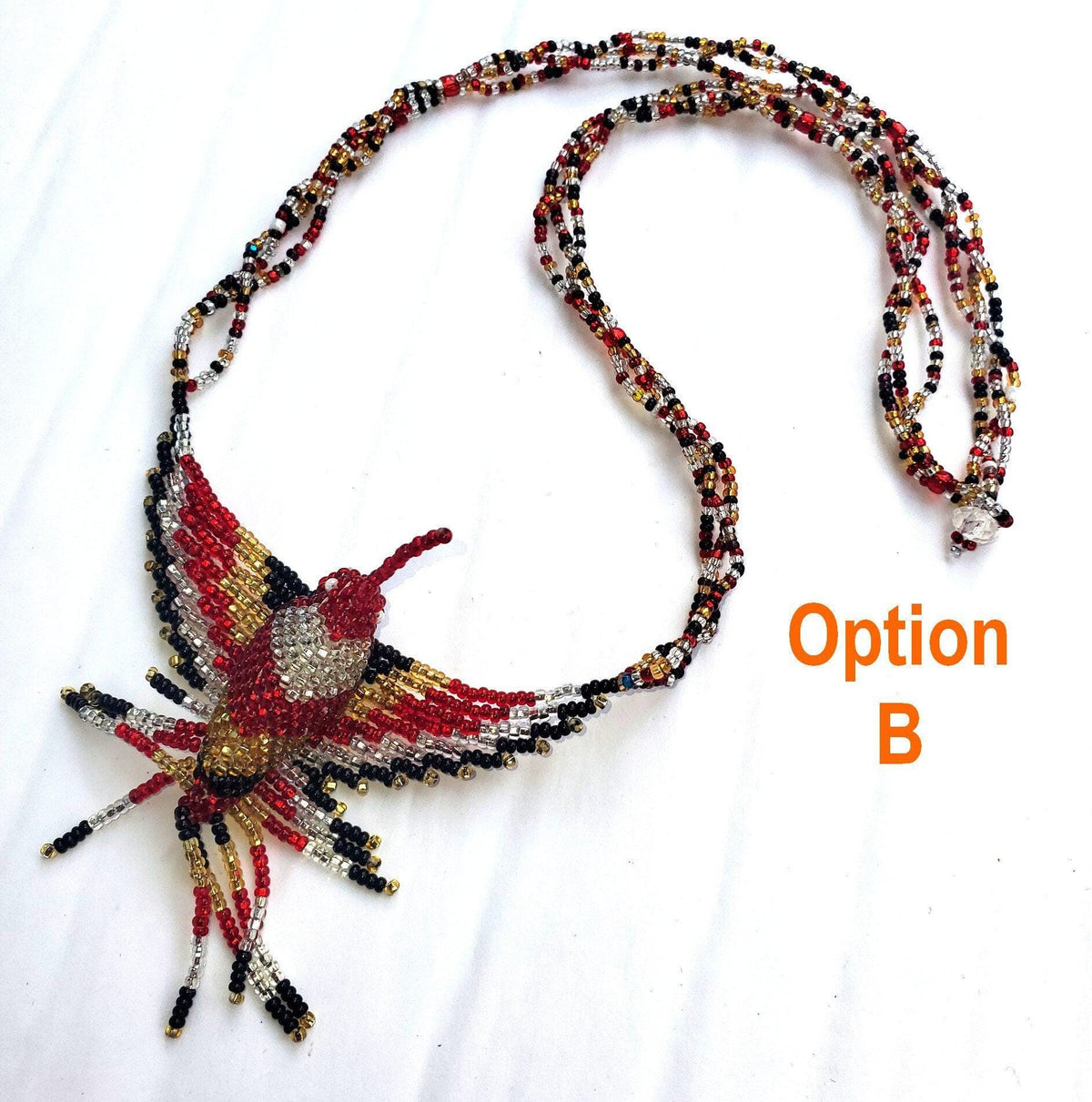 BEADED HUMMINGBIRD Necklace ORNAMENT Gift For Bird Lovers - Czech Glass Seed Beads And Nylon Thread