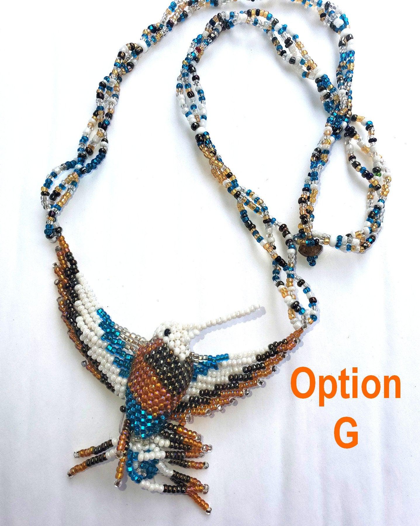BEADED HUMMINGBIRD Necklace ORNAMENT Gift For Bird Lovers - Czech Glass Seed Beads And Nylon Thread