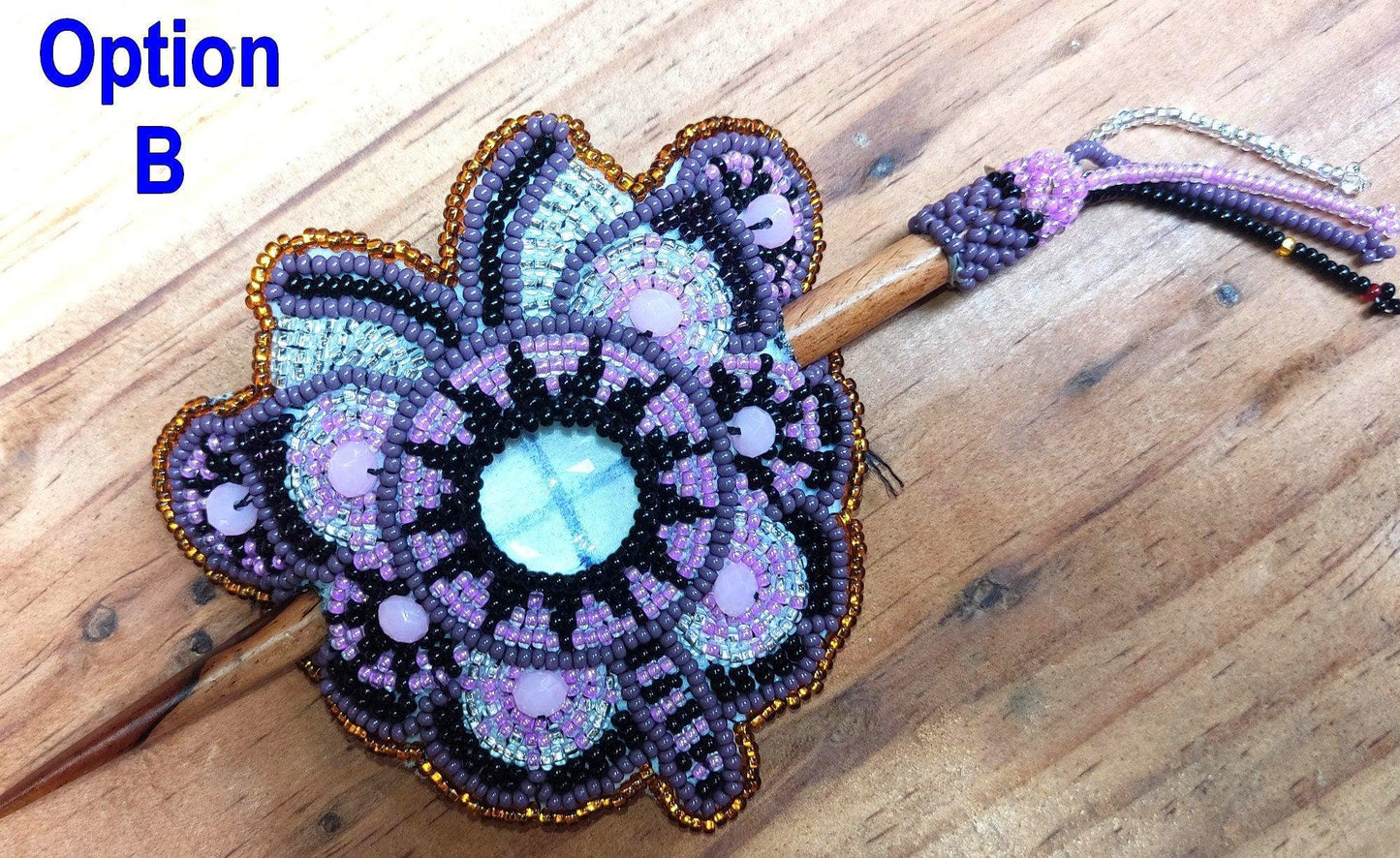 Czech Seed BEADS Hair Accessory CLIP BARRETTE Guatemala With Wooden Stick For Women - Aesthetic Leather Hair Stick Barret Clip