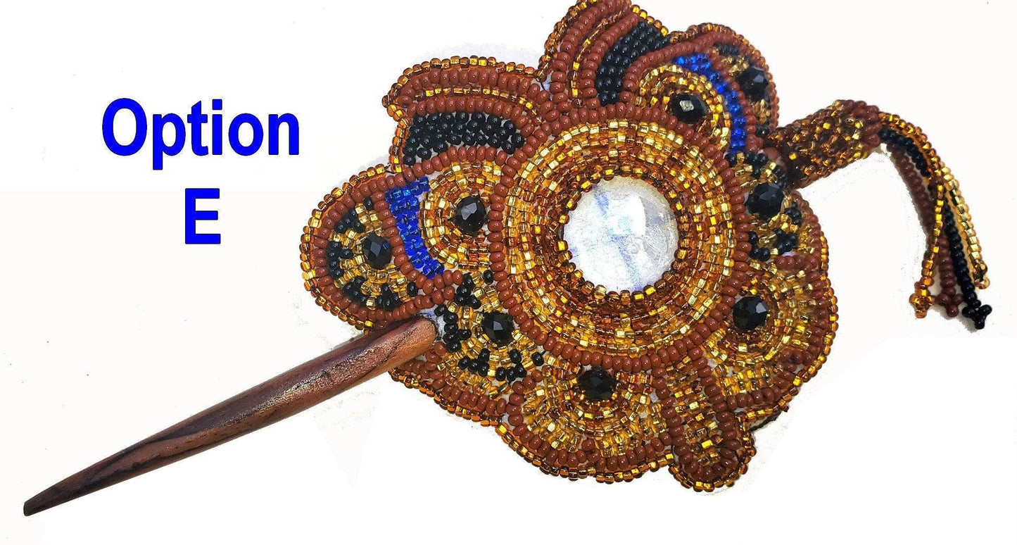 Czech Seed BEADS Hair Accessory CLIP BARRETTE Guatemala With Wooden Stick For Women - Aesthetic Leather Hair Stick Barret Clip