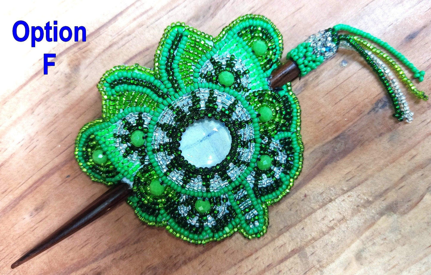 Czech Seed BEADS Hair Accessory CLIP BARRETTE Guatemala With Wooden Stick For Women - Aesthetic Leather Hair Stick Barret Clip