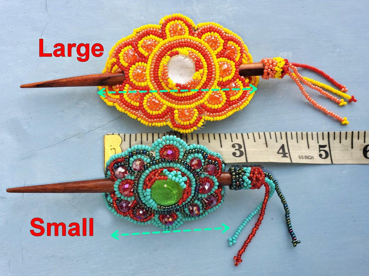 Czech Seed BEADS Hair Accessory Small CLIP BARRETTE Guatemala With Wooden Stick For Women - Aesthetic Leather Hair Stick Barret Clip
