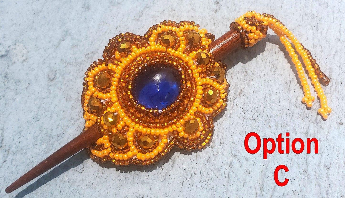 Czech Seed BEADS Hair Accessory Small CLIP BARRETTE Guatemala With Wooden Stick For Women - Aesthetic Leather Hair Stick Barret Clip