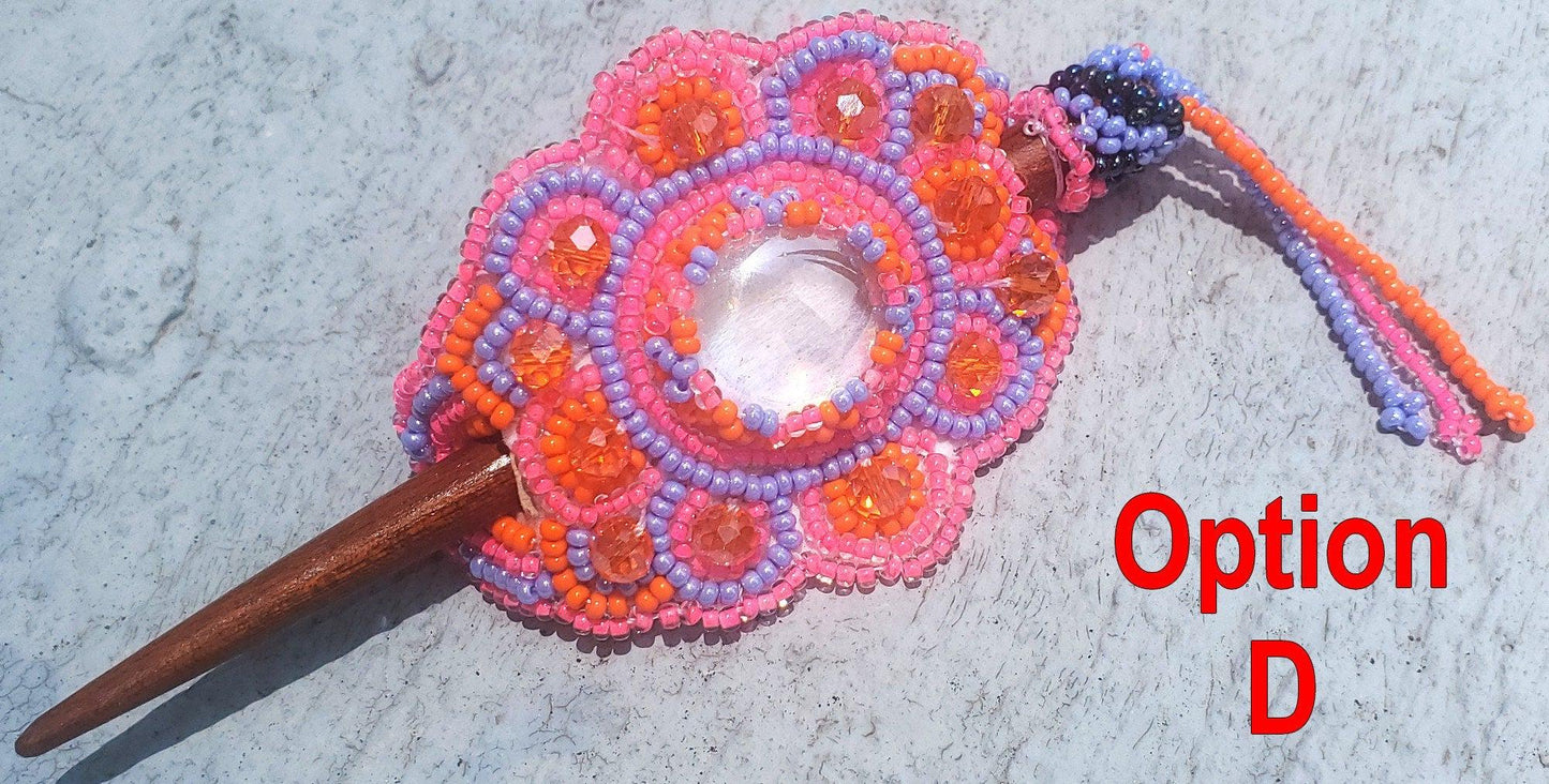 Czech Seed BEADS Hair Accessory Small CLIP BARRETTE Guatemala With Wooden Stick For Women - Aesthetic Leather Hair Stick Barret Clip