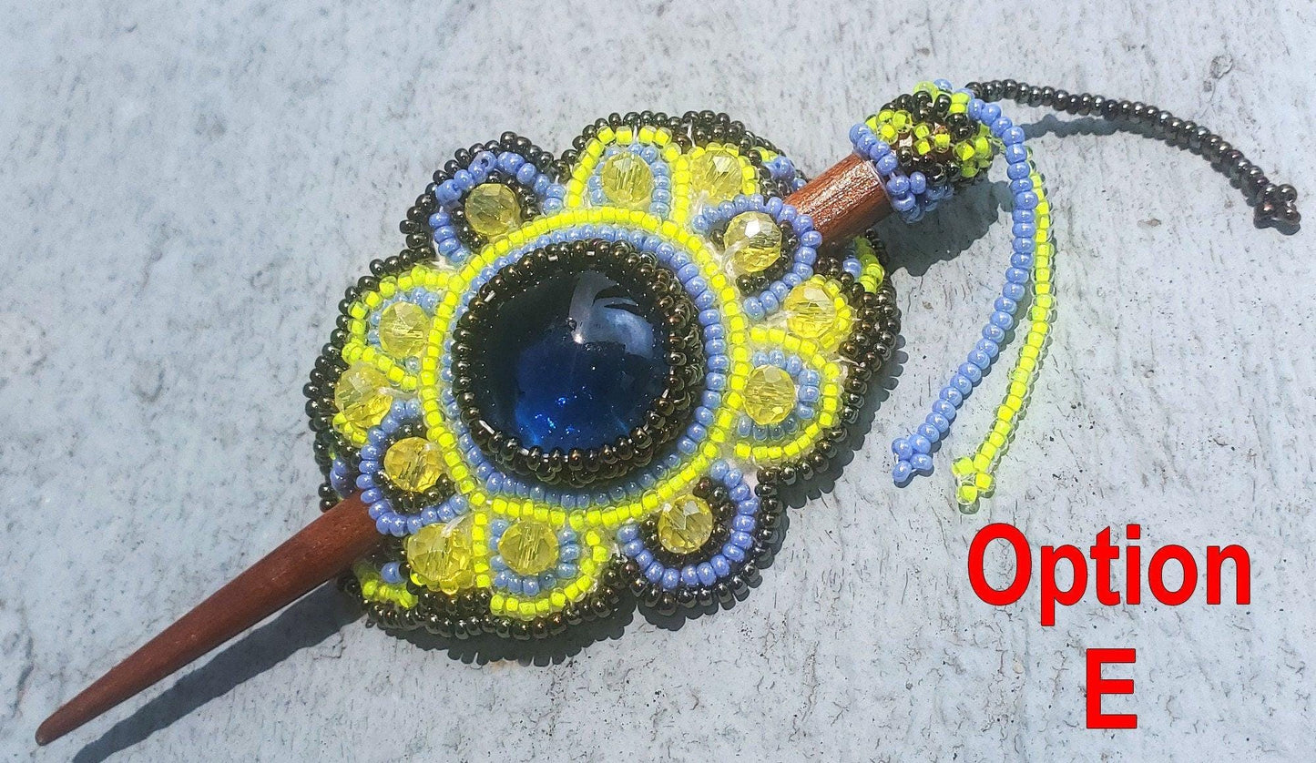 Czech Seed BEADS Hair Accessory Small CLIP BARRETTE Guatemala With Wooden Stick For Women - Aesthetic Leather Hair Stick Barret Clip
