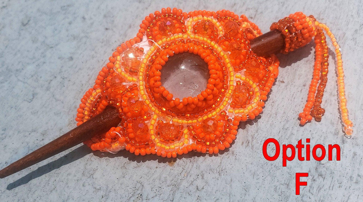Czech Seed BEADS Hair Accessory Small CLIP BARRETTE Guatemala With Wooden Stick For Women - Aesthetic Leather Hair Stick Barret Clip