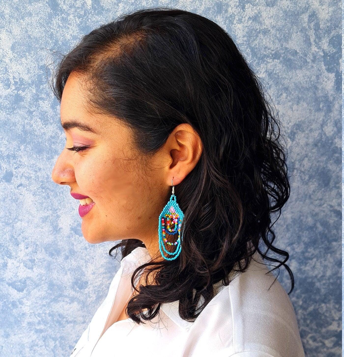 Beaded multicolor Czech earrings Guatemala