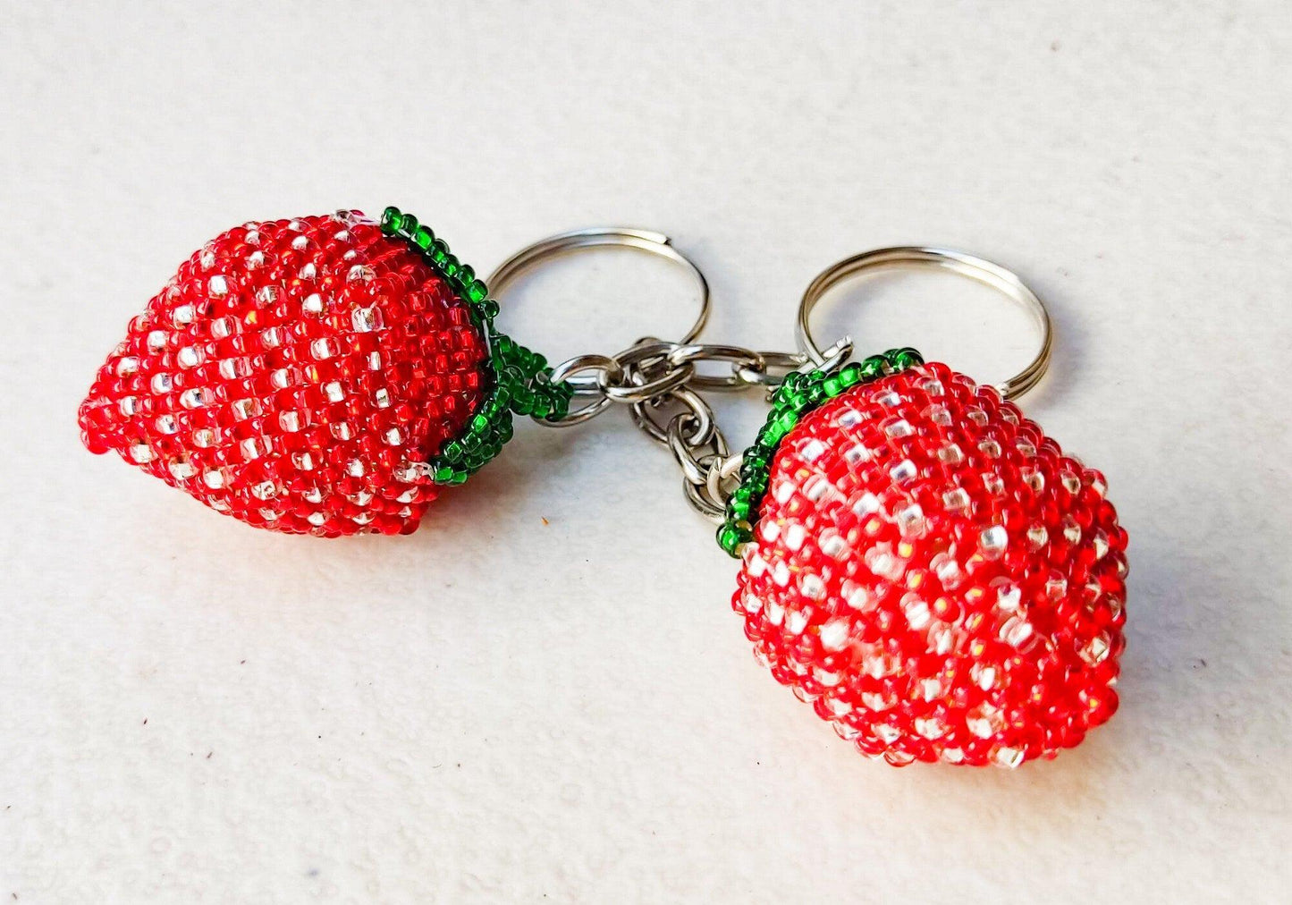 BEADED STRAWBERRY Hanging ORNAMENT Gift For Fruit Lovers - Czech Glass Seed Beads And Nylon Thread