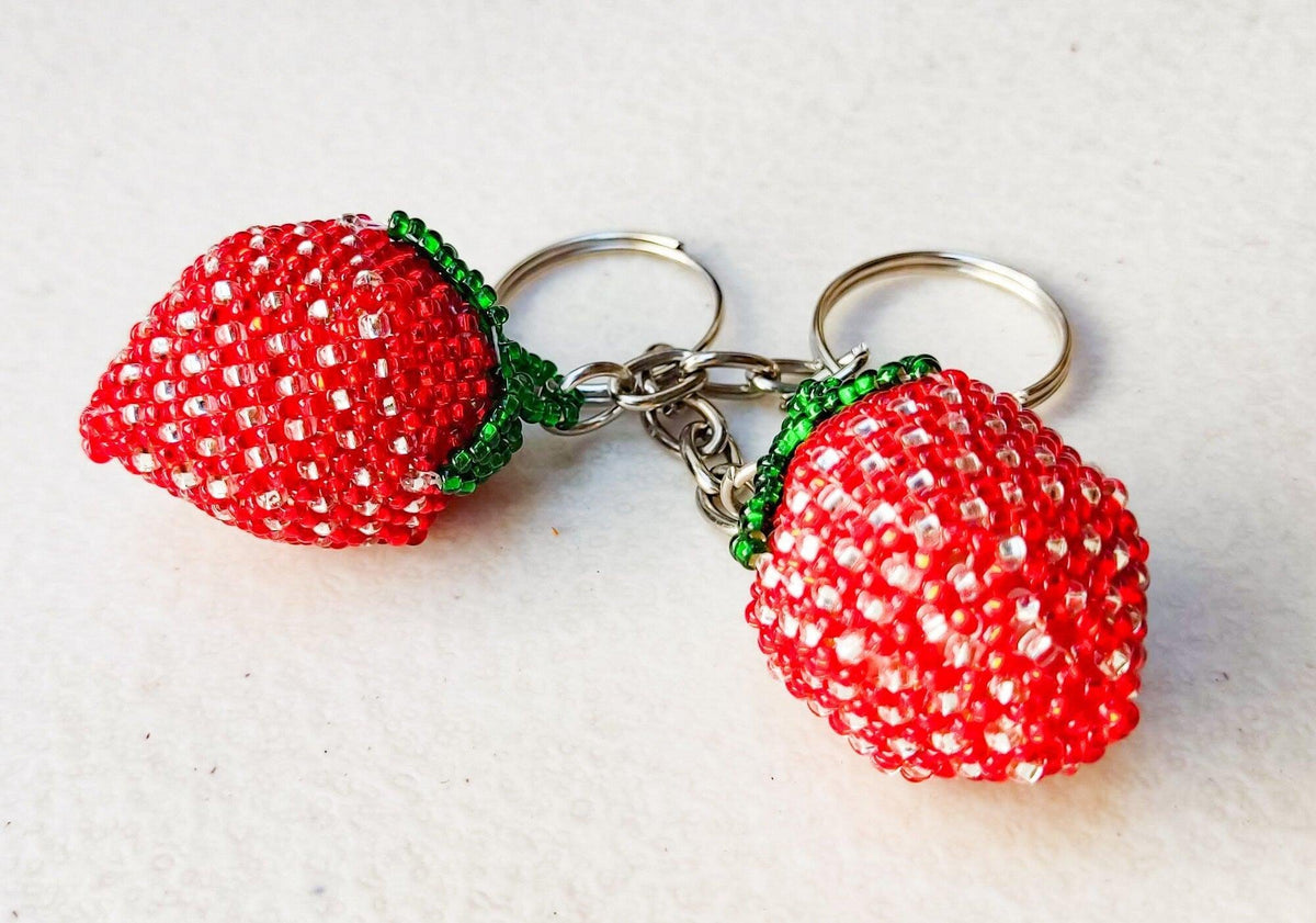 BEADED STRAWBERRY Hanging ORNAMENT Gift For Fruit Lovers - Czech Glass Seed Beads And Nylon Thread