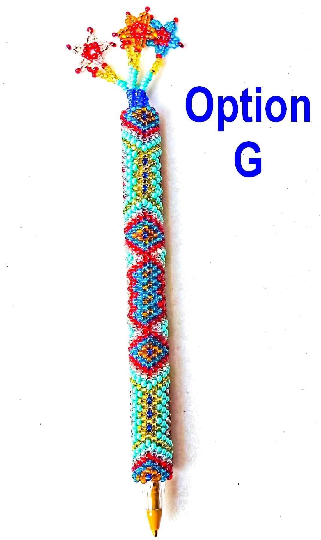 BEADED COVER Pen Sleeve Geometric Floral Pattern ORNAMENT Gift - Czech Glass Seed Beads And Nylon Thread