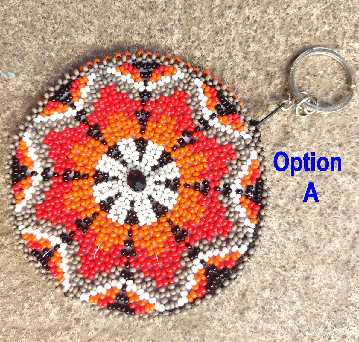 Handmade Round ARTISTICALLY Made Beaded COIN PURSE Key Ring