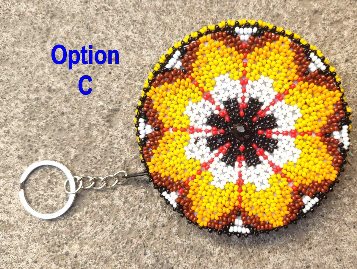 Handmade Round ARTISTICALLY Made Beaded COIN PURSE Key Ring