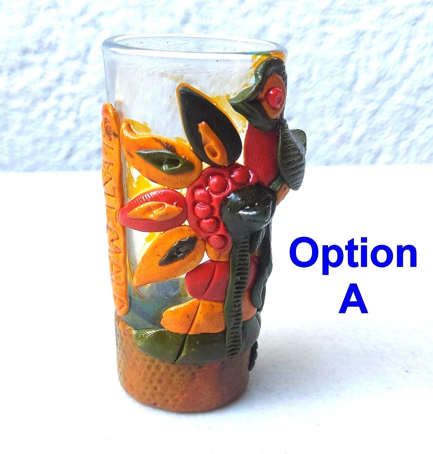 Mayan TEQUILA Shot Glass - Hand CARVED Glass shot -