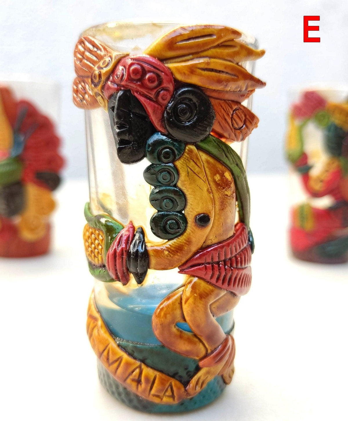 Mayan TEQUILA Shot Glass - Hand CARVED Glass shot -
