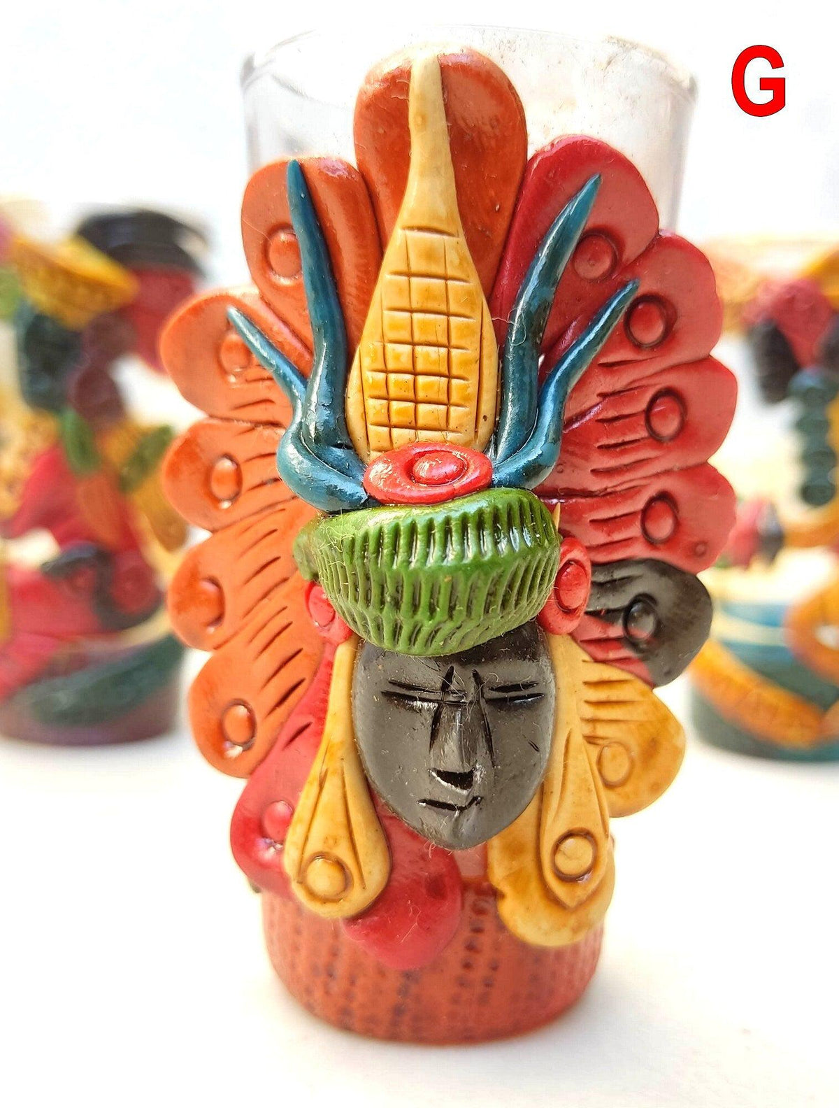 Mayan TEQUILA Shot Glass - Hand CARVED Glass shot -