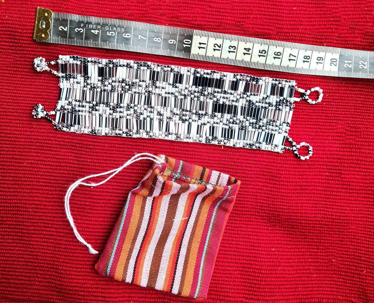 Wide Hand Beaded BRACELET -Gray and White- ATITLAN