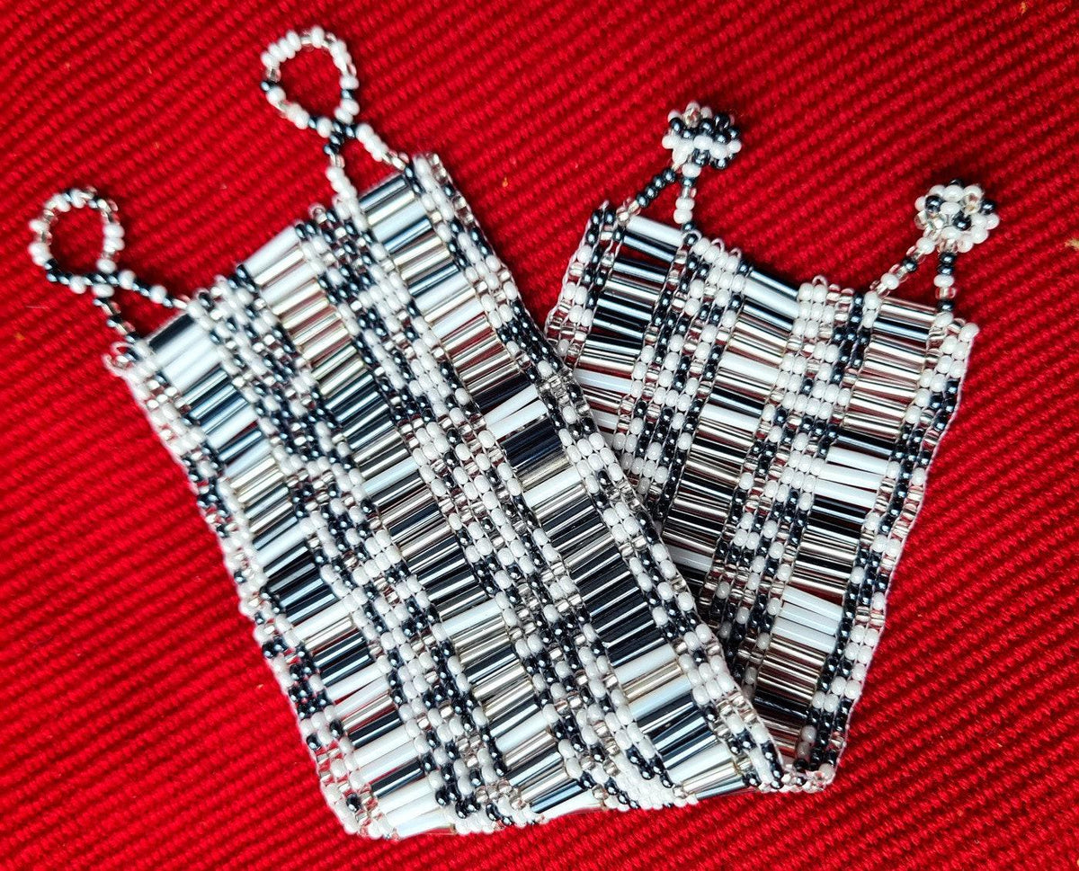 Wide Hand Beaded BRACELET -Gray and White- ATITLAN