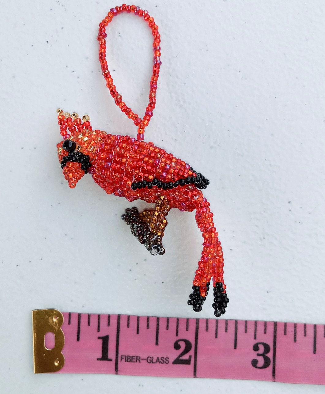 BEADED CARDINAL Hanging ORNAMENT Gift For Bird Lovers - Czech Glass Seed Beads And Nylon Thread