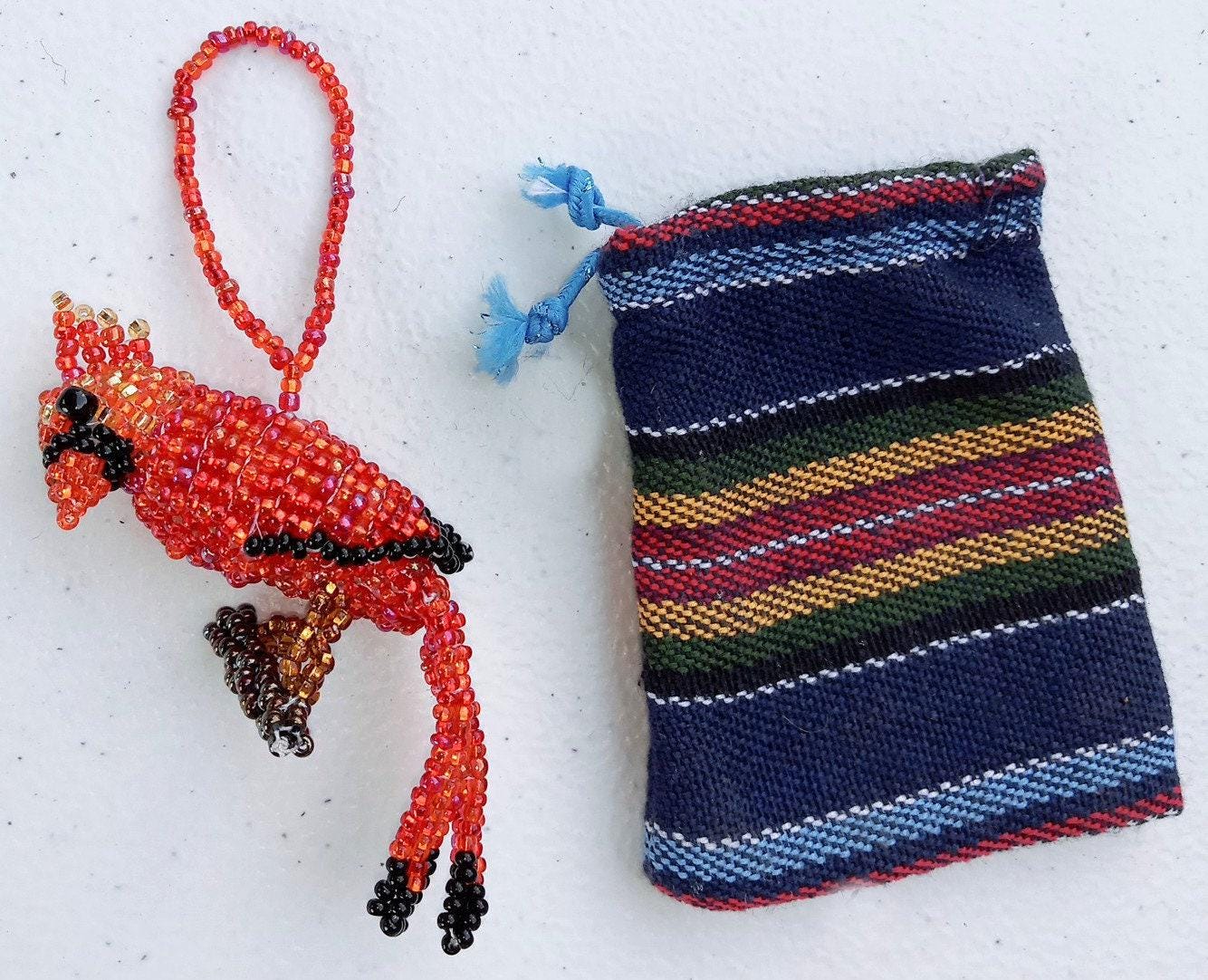 BEADED CARDINAL Hanging ORNAMENT Gift For Bird Lovers - Czech Glass Seed Beads And Nylon Thread