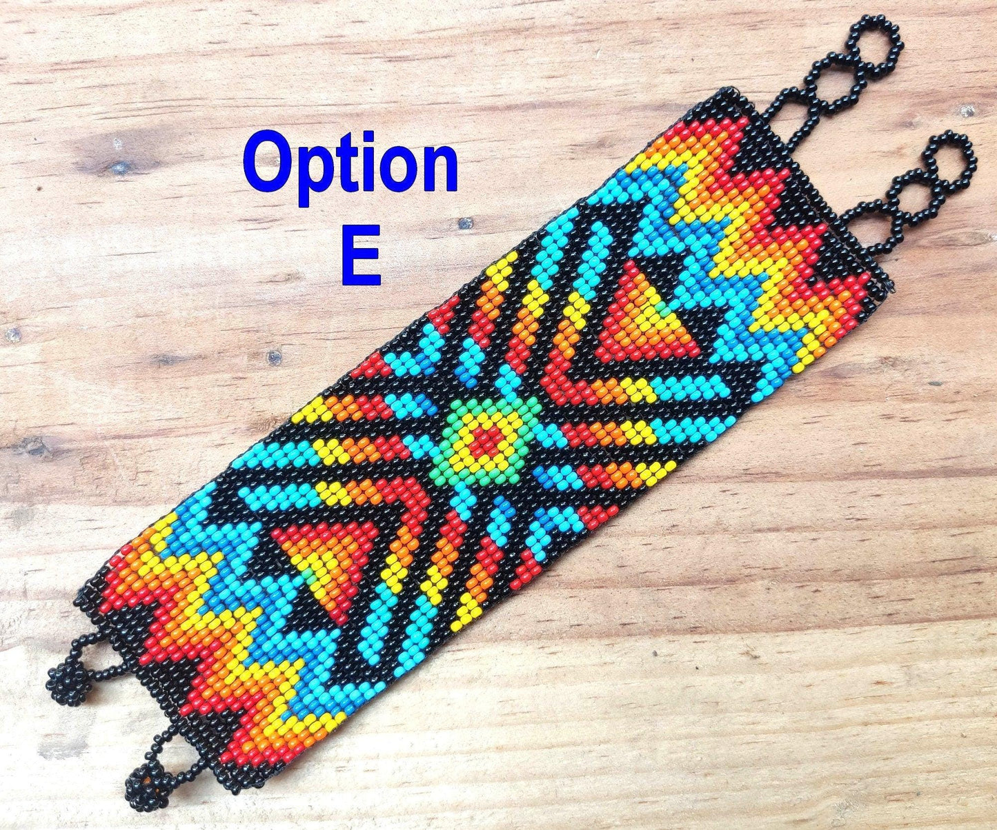 Wide Hand Beaded BRACELET -Floral and Geometric Pattern- ATITLAN