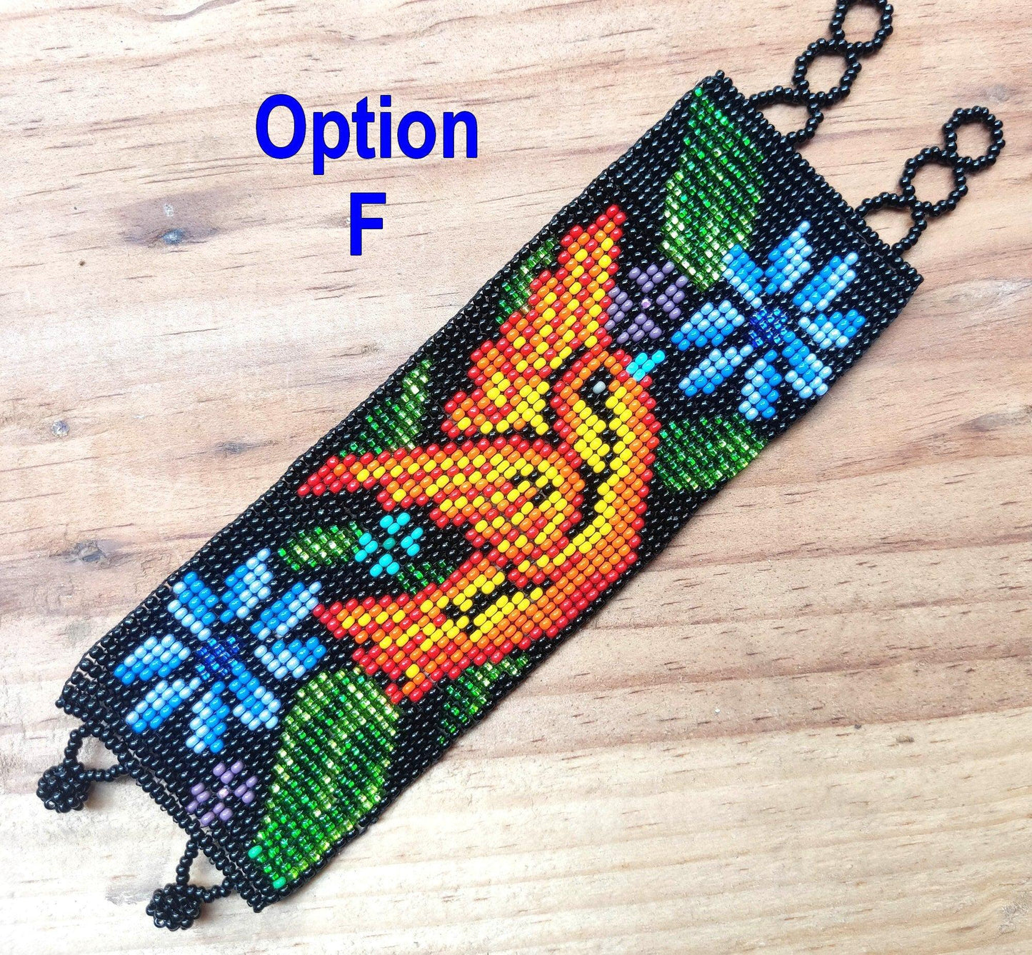Wide Hand Beaded BRACELET -Floral and Geometric Pattern- ATITLAN
