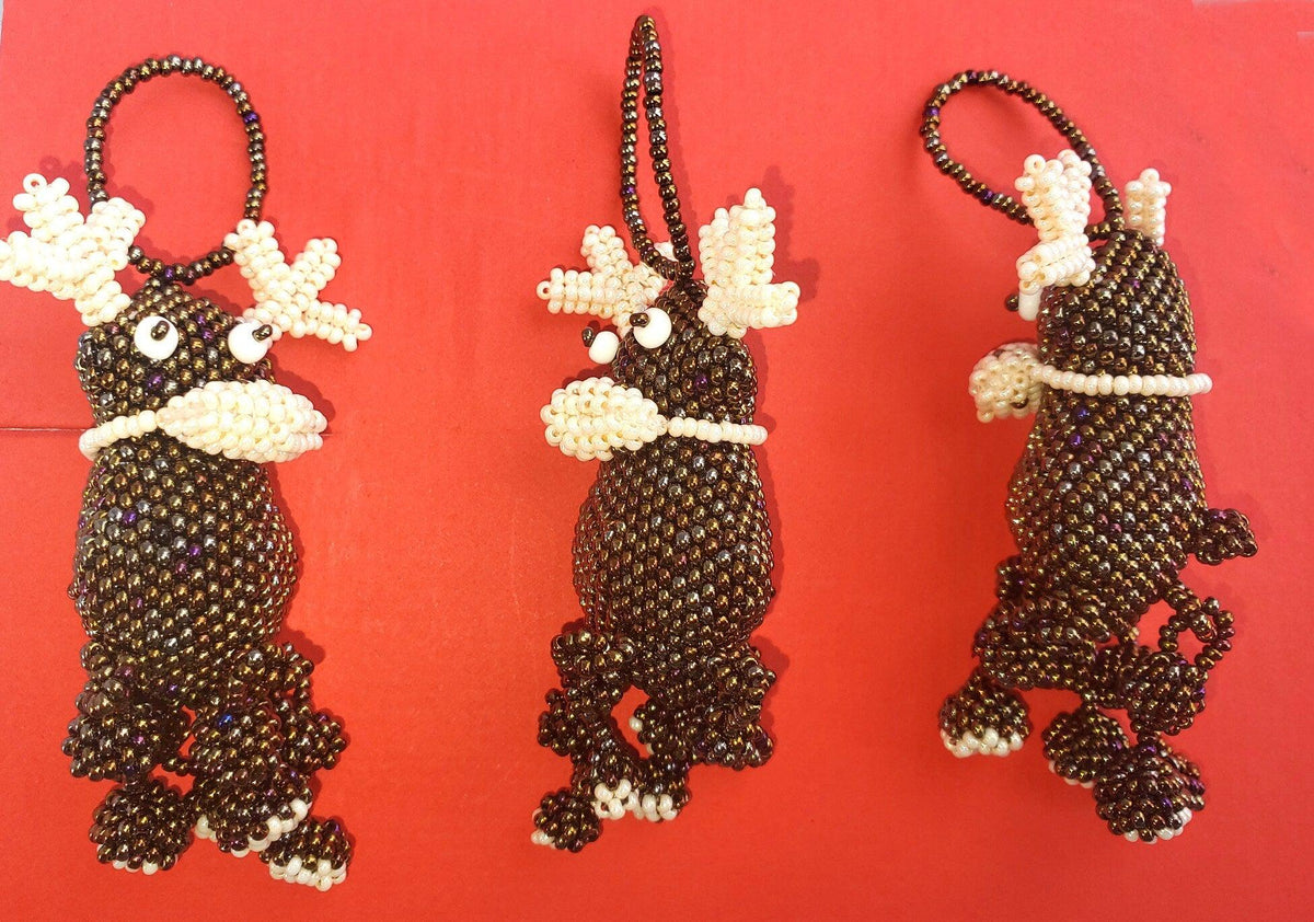BEADED REINDEER Hanging ORNAMENT Gift For Bird Lovers - Czech Glass Seed Beads And Nylon Thread