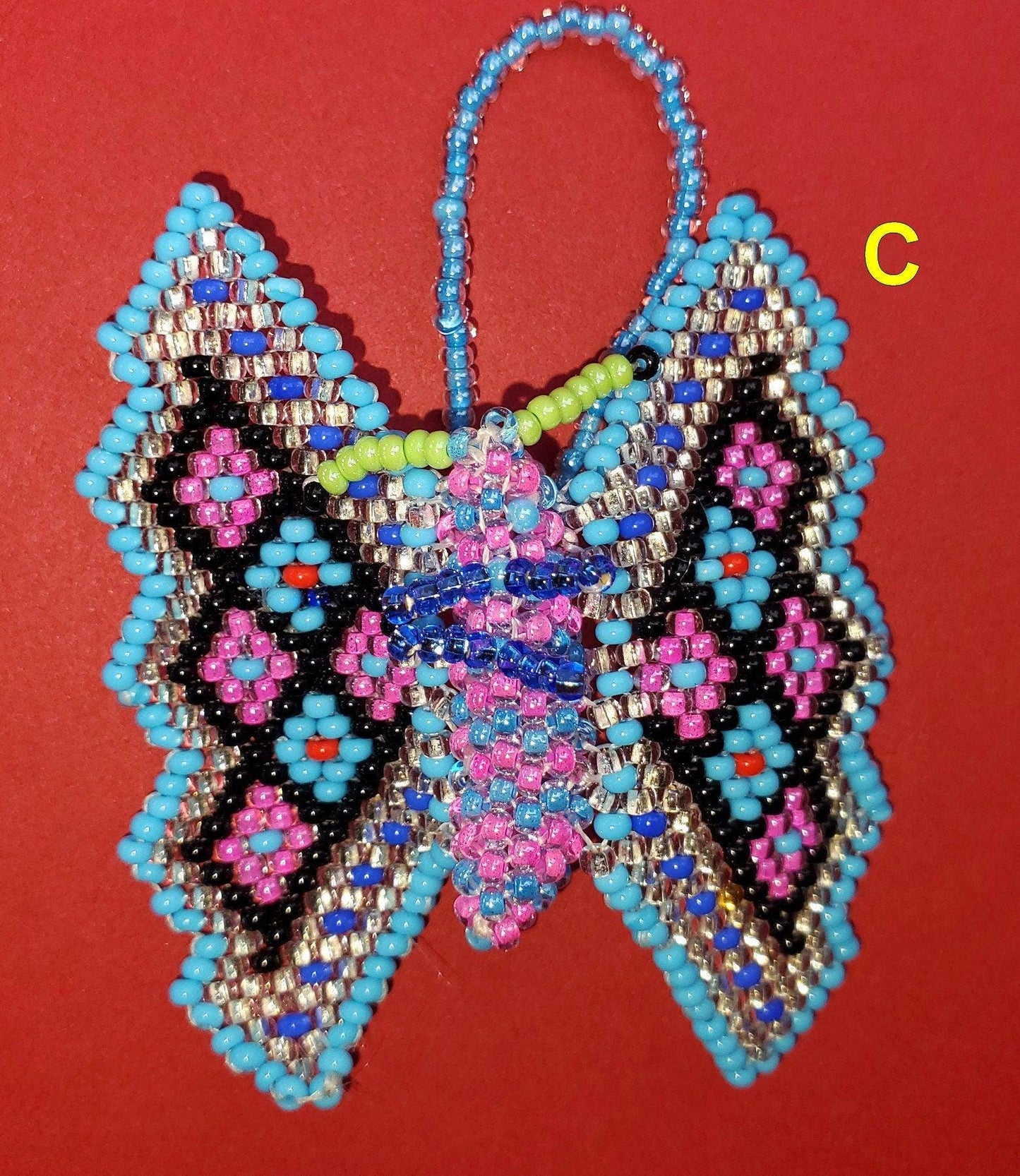 BEADED BUTTERFLY Hanging ORNAMENT Gift For Animal Lovers - Czech Glass Seed Beads And Nylon Thread