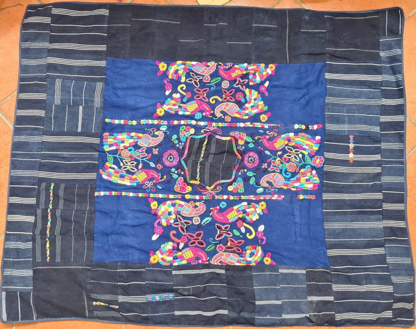 Aesthetic BIRDS EMBROIDERY Multi Color Cotton Patchwork Quilt Blue Throw BLANKET Gift For Bird Lovers - Home Accent And Beach Huipil Throw