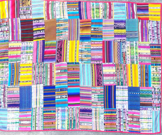 Multi Color Cotton Patchwork Quilt Guatemalan HUIPIL THROW BLANKET Perfect For The Beach Or As a Home Accent On Your Bed