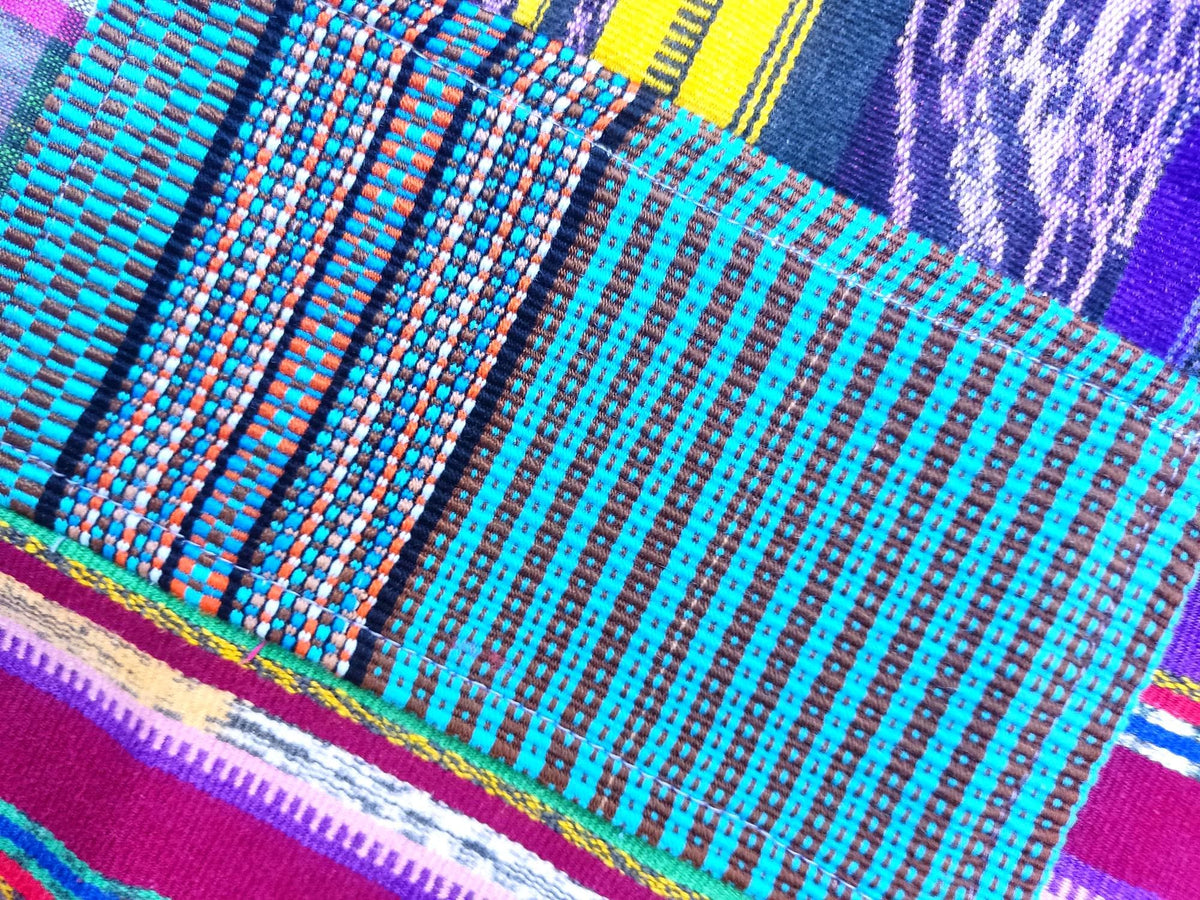 Multi Color Cotton Patchwork Quilt Guatemalan HUIPIL THROW BLANKET Perfect For The Beach Or As a Home Accent On Your Bed