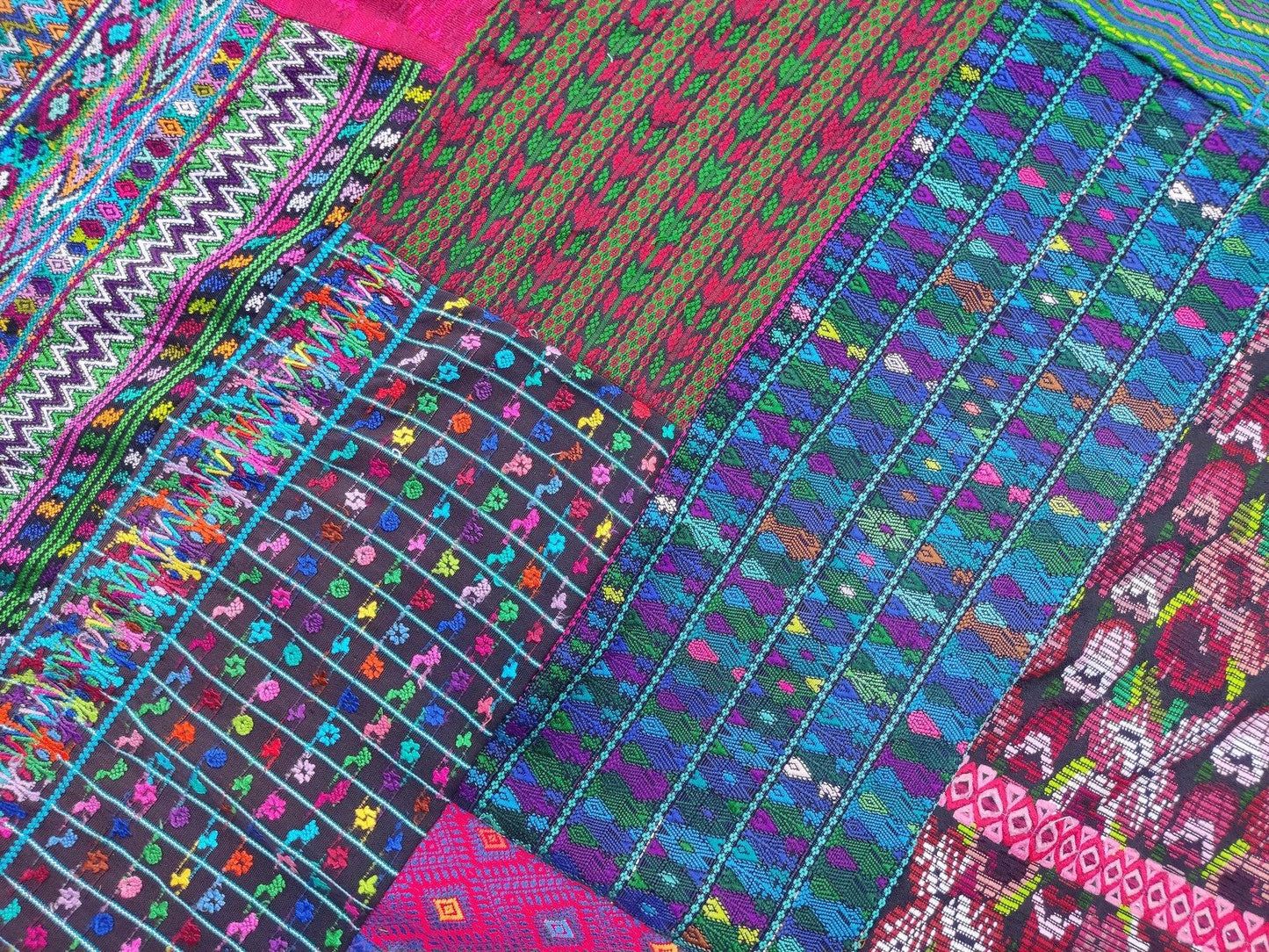 Guatemalan multicolor PATCHWORK QUILT Huipil throw