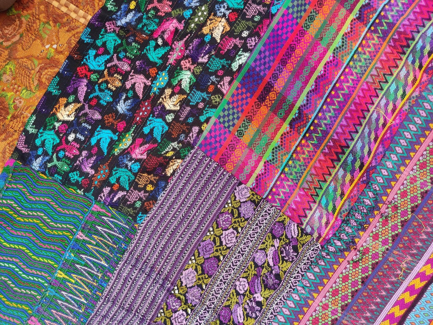 Guatemalan multicolor PATCHWORK QUILT Huipil throw